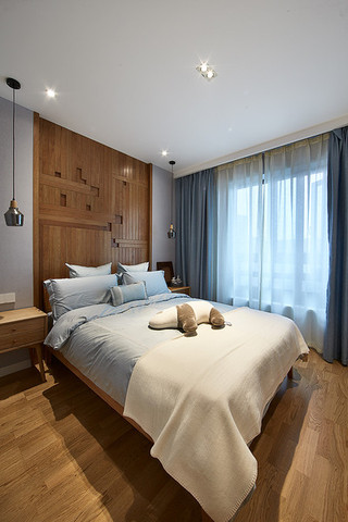 自然清新木质北欧风格卧室背景墙设计效果图