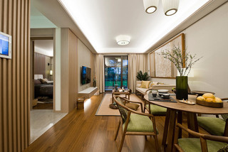 深邃淡雅日式木质三居客厅整体效果图
