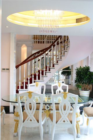 欧式现代风格别墅室内餐厅玻璃餐桌效果图