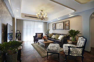 混搭复古美式客厅沙发背景墙设计效果图