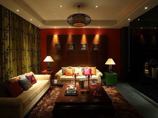 色彩浓重现代中式风格三居客厅装潢效果图片