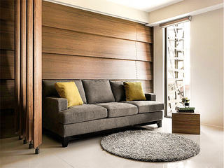 宜家风客厅沙发木质背景墙隔断
