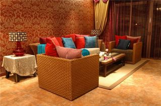 色彩斑斓东南亚风设计四室一厅客厅背景墙装修图片