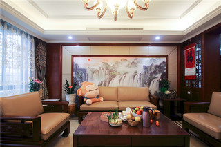 庄重高雅新古典红木中式客厅背景墙装饰