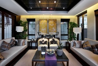 新中式奢华风格客厅沙发背景墙效果图