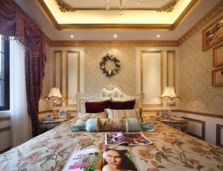 奢华欧式古典风格卧室金色背景墙效果图