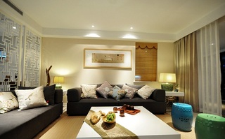 简约中式风格客厅沙发背景墙装饰效果图
