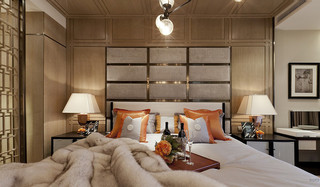 格调高雅现代中式风格卧室床头背景墙及吊顶效果图