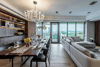 木质宽敞现代豪宅客餐厅设计效果图