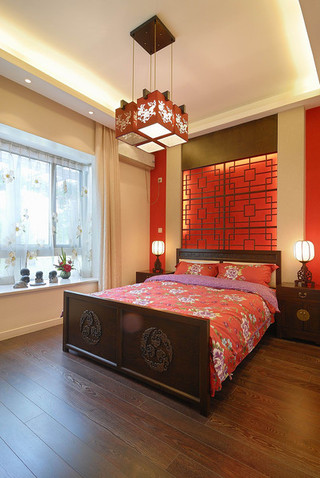 庄重华贵红色喜庆新中式卧室装饰效果图
