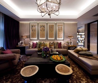 现代时尚中式混搭客厅沙发相片墙效果图
