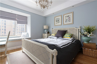 蓝色轻盈浪漫美式卧室背景墙效果图