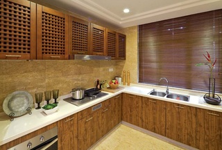 竹林生态现代中式别墅厨房装饰效果图