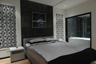 时尚摩登现代简中式卧室背景墙效果图