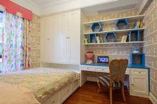 清爽美式家居儿童房多功能床及背景墙设计图