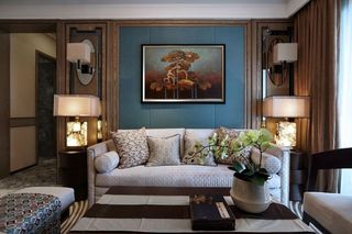 新古典主义客厅深蓝沙发背景墙效果图